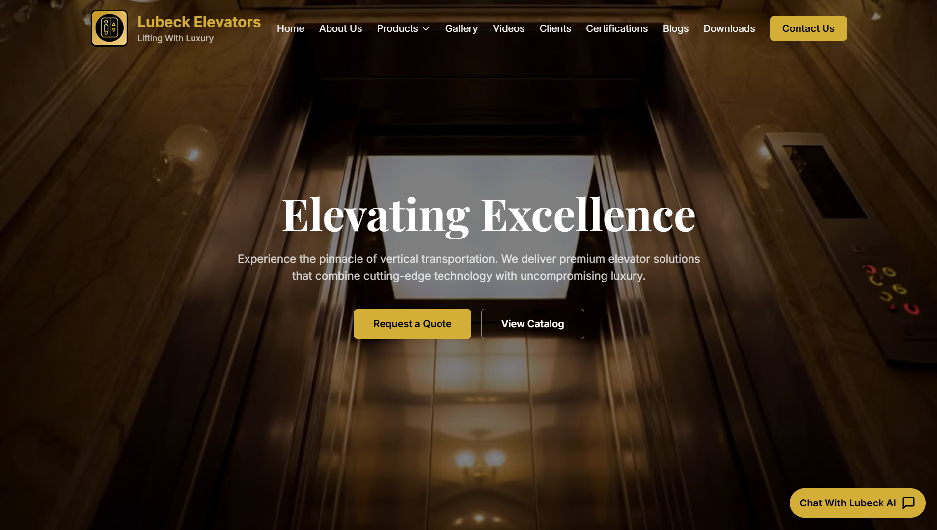 Lubeck Elevators corporate website - Professional elevator manufacturing company website built with Next.js and Tailwind CSS by Shudveta IT Solutions