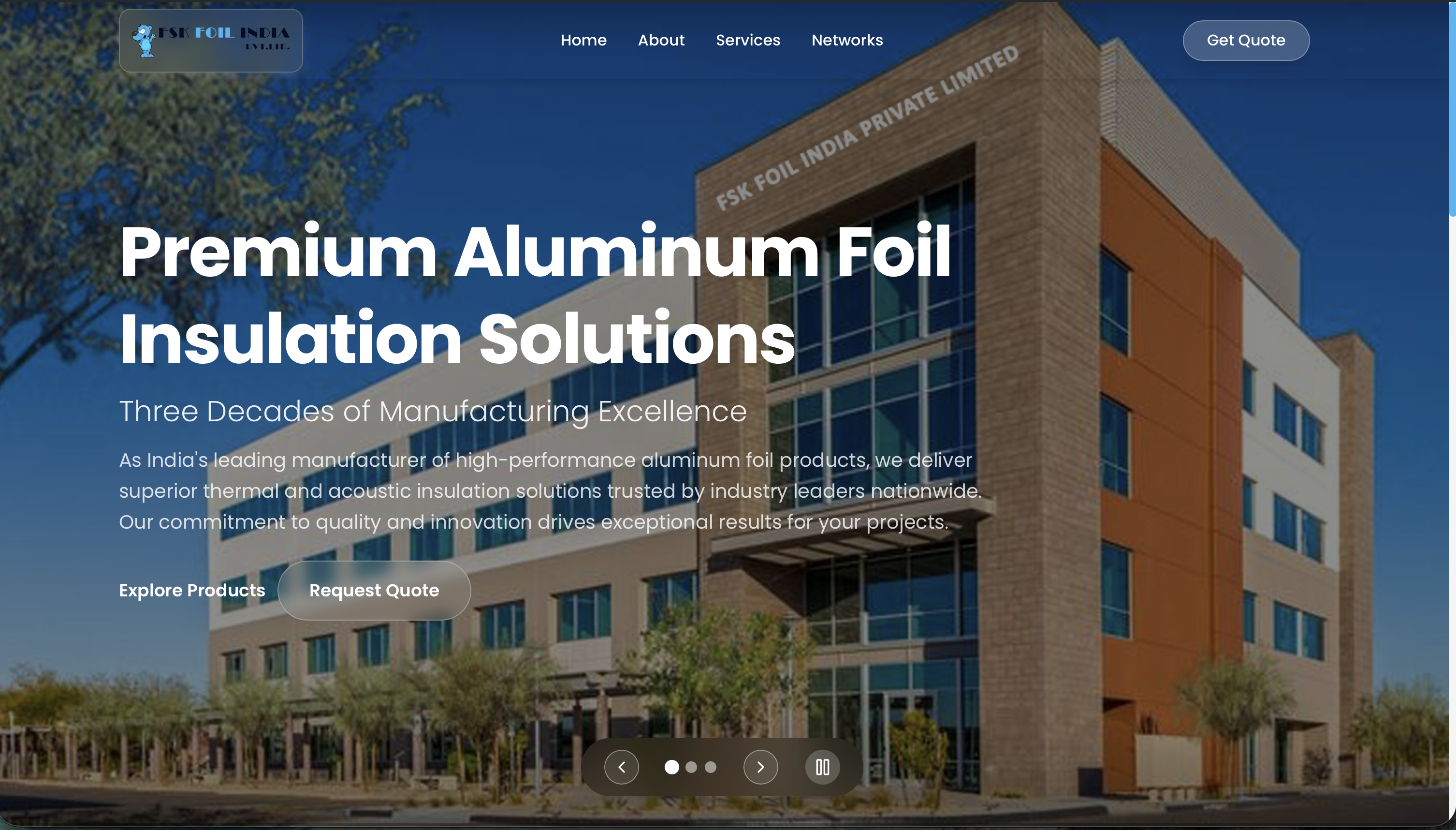 FSK Foil Products Website - Specialized website for Foil-Scrim-Kraft products used in insulation industry built by Shudveta IT Solutions